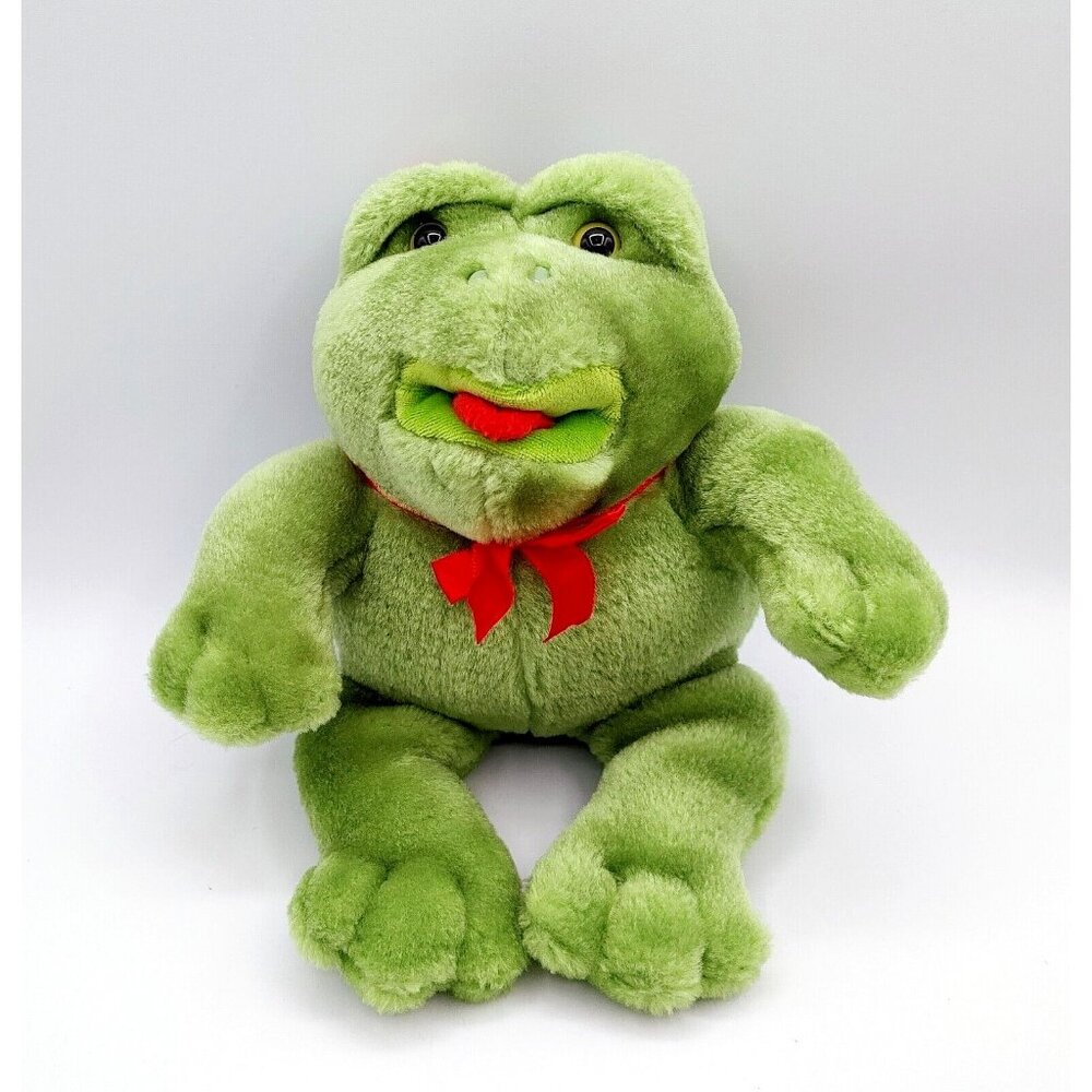 GANZ Bullfrog Plush Toy 10" Frog w/Red Bow Stuffed Animal
